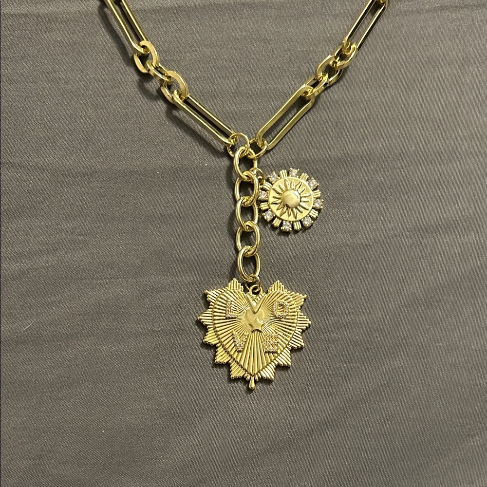 Victoria Emerson Gold Heart and Sunburst Necklace - Picture 2 of 4